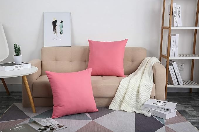 TangDepot Handmade Decorative Solid 100% Cotton Canvas Throw Pillow Covers /Pillow Shams, (16" x16" , Pink, 1 Count (Pack of 1))