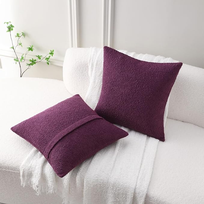 FUTEI Pack of 2 Purple Decorative Throw Pillow Covers 20x20 Inch Soft Cozy Solid Boucle Textured Cushion Case,Modern Home Decor for Couch Bed Living Room