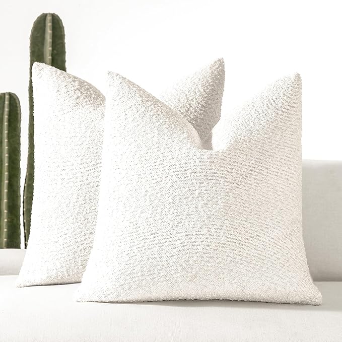 Boucle Decorative Throw Pillow Covers for Couch Set of 2, 26x26 inches, White