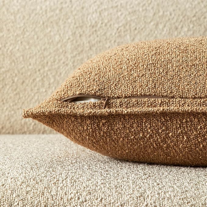 JUSPURBET Pillow Covers Set of 2 Decorative Throw Pillow Covers Case for Couch Sofa Bed Soft Boucle Textured Cushion Covers with Hidden Zipper for Home Decor Living Room 16x16,Camel