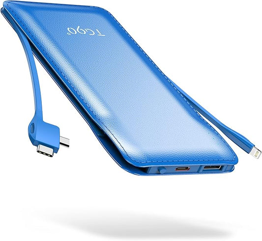 TG90° 10000mah Power Bank Portable Charger with Built-in Cables(No AC Plug), Portable Phone Charger Battery Backup Compatible with iPhone 17 16 15 14 13 12 and Android Phones