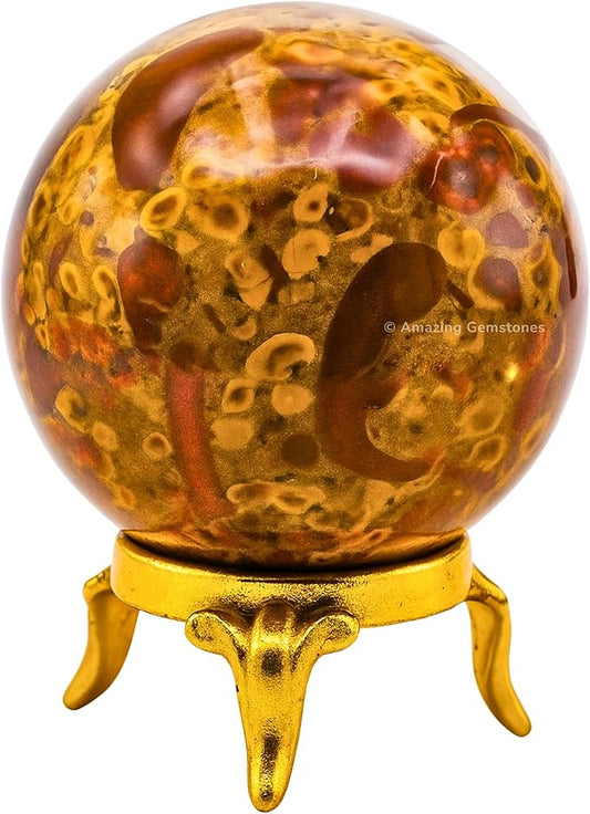 Amazing Gemstone Fruit Jasper Crystal Ball with Stand - 1.5 Inches Crystal Sphere Meditation Balls for Witchcraft and Decorative Balls