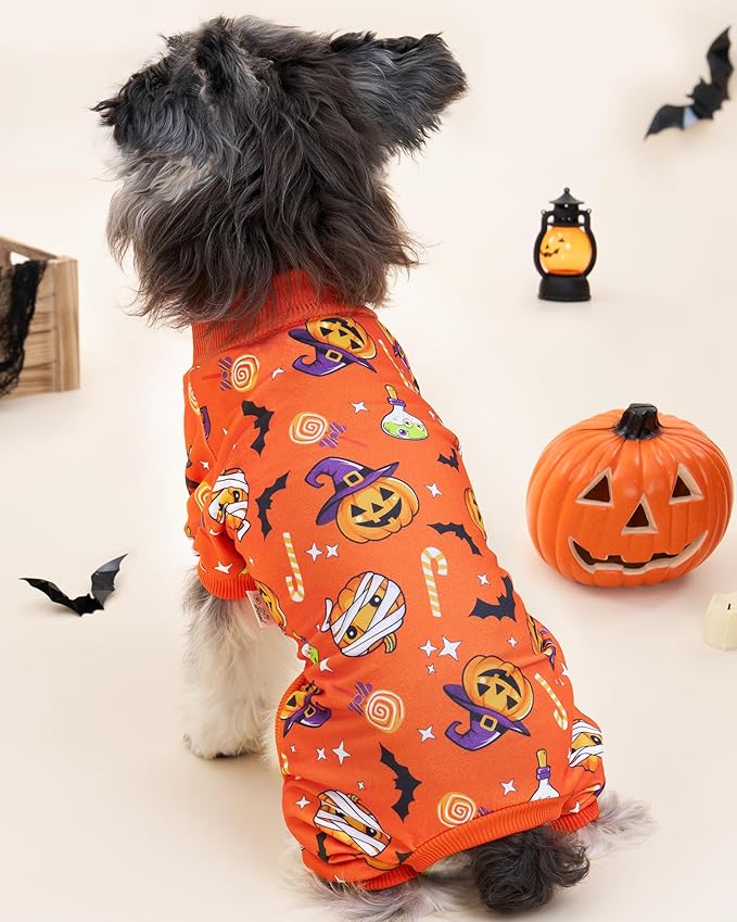 XPUDAC 4 Pack Halloween Dog Pajamas, Funny Ghost Halloween Costumes for Dogs, Soft Strechy Doggy Clothes for Small Medium Dogs Boy Girl, Pet Apparel, 2XL