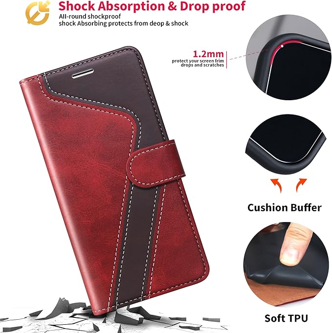 CIVICASE for iPhone 14 Pro Max Wallet Case,Leather Flip Case [RFID Blocking] Credit Card Holder Folio Magnetic Stand TPU Shockproof Cover Color Matching for iPhone 14 Pro Max (6.7") Red Brown