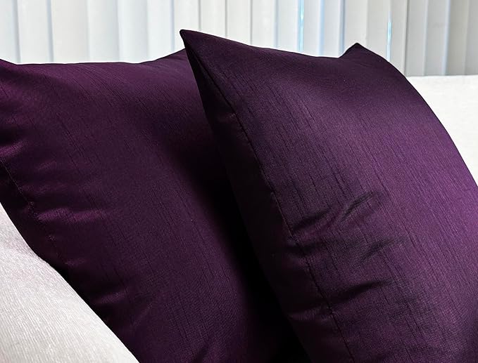 Aiking Home 18x18 Inches Faux Silk Square Throw Pillow Cover, Zipper Closure, Eggplant (Set of 2)