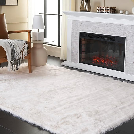 SAFAVIEH Faux Sheep Skin Collection 5' x 8' Ivory FSS235A Silken Glam 2.35-inch Thick Area Rug