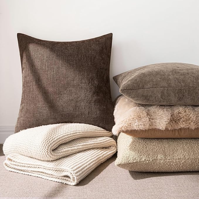 MIULEE Pack of 2 Decorative Throw Pillow Covers Soft 100% Polyester Throw Pillows Solid Textured Cushion Covers for Couch Sofa Bedroom Living Room 18x18 Inch, Chocolate