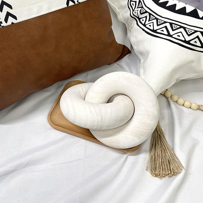 S-SNAIL-OO 2-link Wood Chain Link Decor, Hand Carved Boho Bead, Suitable for Bedroom, Living Room, Coffee Table Decor (White)