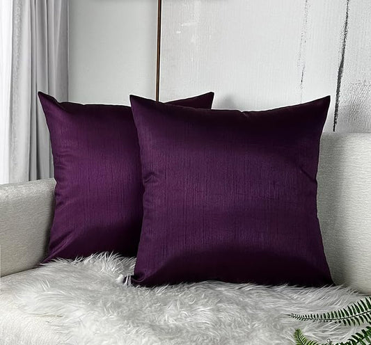 Aiking Home 18x18 Inches Faux Silk Square Throw Pillow Cover, Zipper Closure, Eggplant (Set of 2)