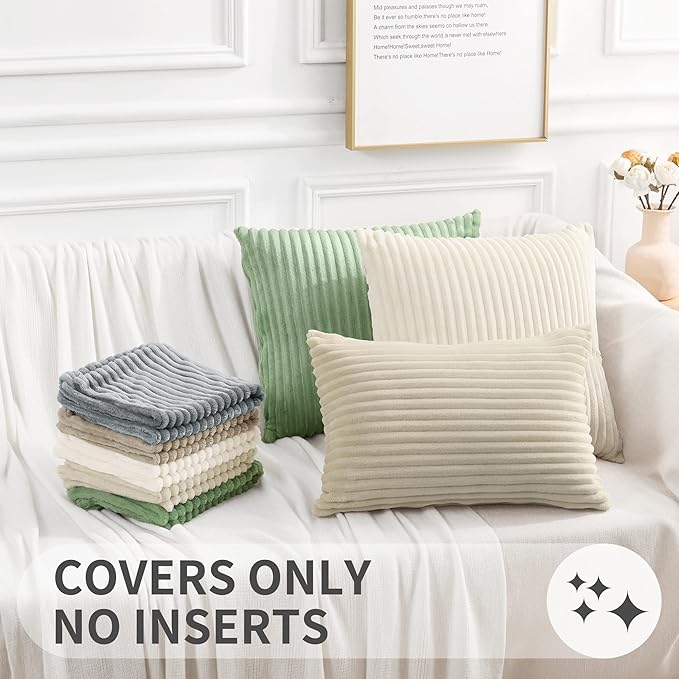 Simmore Decorative Spring Euro Sham Throw Pillow Covers 24x24 Set of 2, Soft Natural Plush Flannel Double-Sided Fluffy Couch Pillow Covers for Sofa Living Room, Sage Green