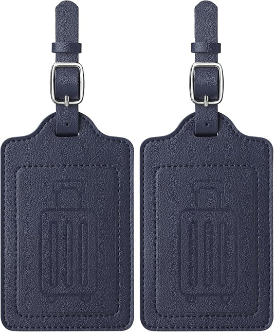 Teskyer Luggage Tags for Suitcases, TSA Approved with Privacy Protection Cover, Premium Faux Leather Bag Tags for Travel - 2 Pack, Blue