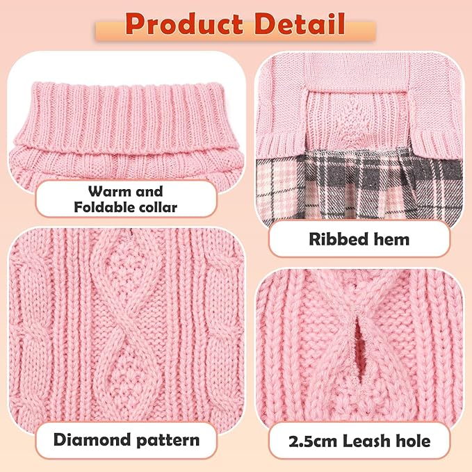 YUDODO Valentines Small Dog Sweater Dress with Bowtie Turtleneck - Knitted Pet Girl Dog Winter Clothes - Pet Warm Sweater for Puppy Yorkies, Chihuahua (XL Pink)