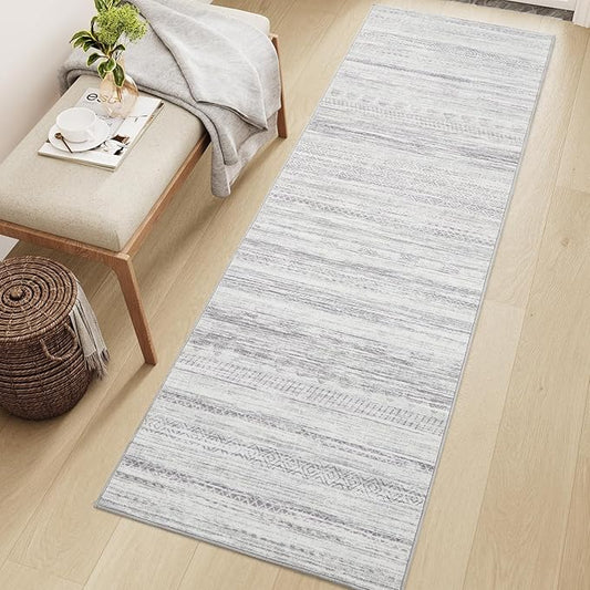 2x6 Runner Rug Machine Washable Non Slip Area Rug Distressed Neutral Moroccan Boho Rug Ultra Soft Floor Runners for Hallways for Entryway Laundry Room Kitchen, Grey