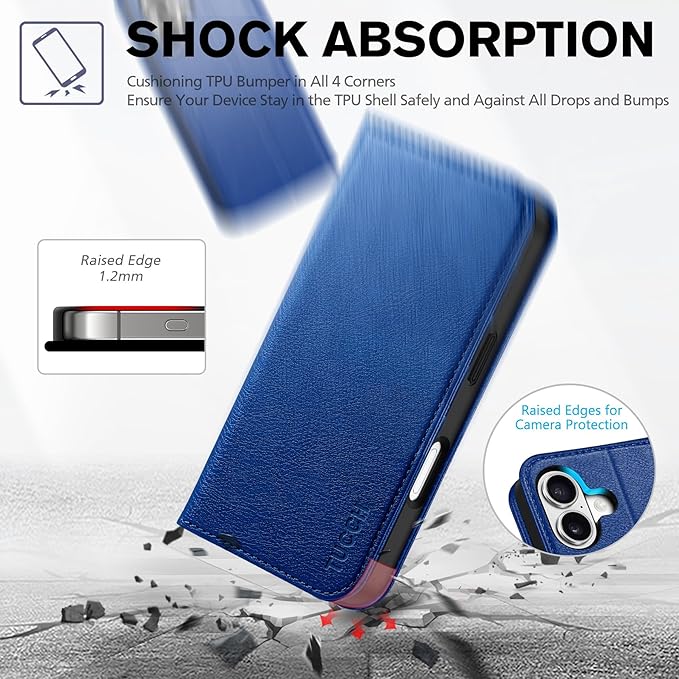 TUCCH Wallet Case for iPhone 17 (6.3") 2025, 3 Credit Card Holders, RFID Blocking, Stand, PU Leather, Shockproof TPU Interior Shell, Protective Flip Folio Cover, Klein Blue