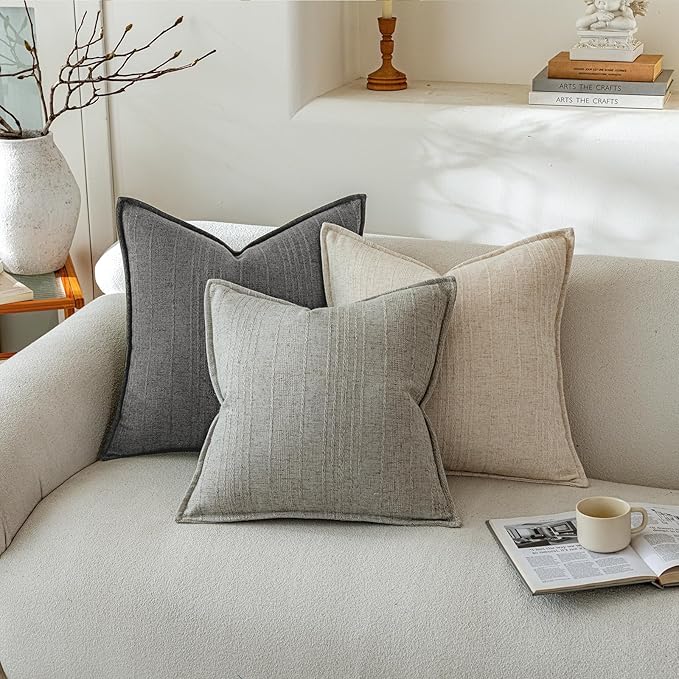a moment Linen Pillow Covers Set of 2,Boho Farmhouse Throw Pillowcases Neutral Textured Decorative Covers for Couch Sofa,Soft Linen Blend Accent Case Cushion Living Room Home Decor 20"x12"Rustic Gray