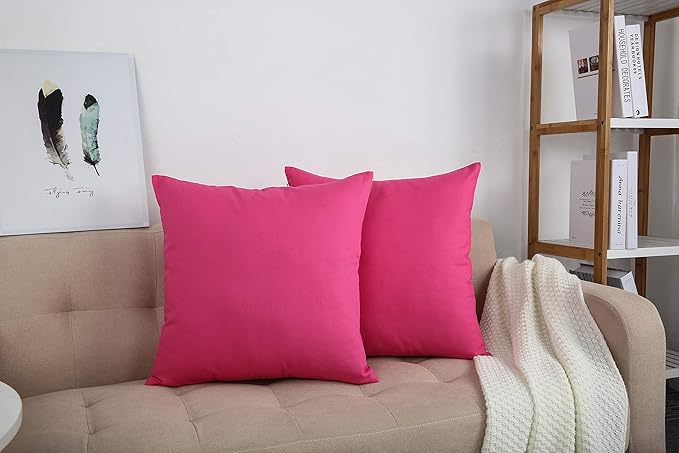 TangDepot Handmade Decorative Solid 100% Cotton Canvas Throw Pillow Covers/Pillow Shams, (14"x14", Hot Pink)