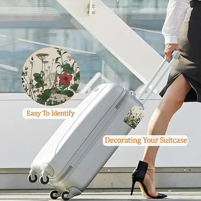 Floral Luggage Tags for Suitcases, 3 Pack Leather Bag Tag Identifiers with Stainless Steel Loop and Address Card for Men Women
