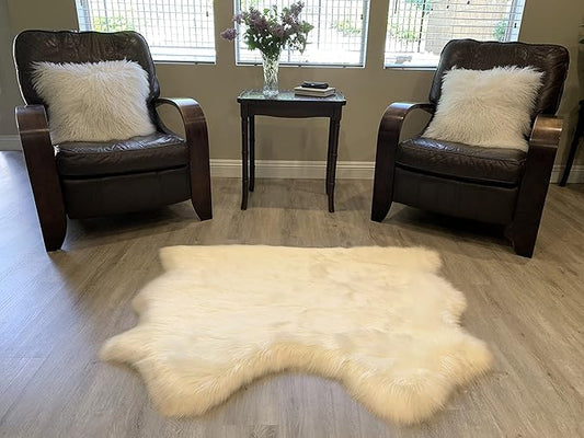 LAMBZY Faux Sheepskin Super Soft Hypoallergenic Silky Shag Rug for Living Room, Kids Room, Sofa (Double Side by Side 3'x4, Cream)