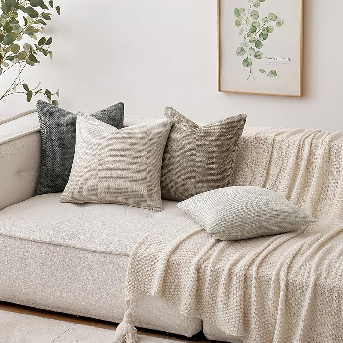 MIULEE Pack of 2 Lumbar Couch Throw Pillow Covers 20x12 Inch Dark Gray Modern Boho Accent Decorative Pillow Covers Soft Chenille Farmhouse Cushion Covers for Home Decor Bed Sofa Living Room