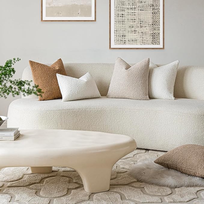 Foindtower Decorative Textured Boucle Throw Pillow Covers Accent Solid Pillow Cases Neutral Soft Cozy Couch Cushion Case for Chair Sofa Bedroom Living Room Home Decor 26 x 26 Inch,Light Beige