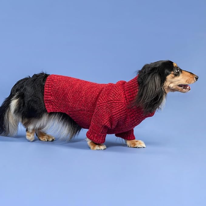 Fitwarm Knitted Turtleneck Dog Sweater, Thermal Dog Winter Clothes for Small Dogs Boy Girl, Holiday Pet Outfit, Heather Dark Red, Medium