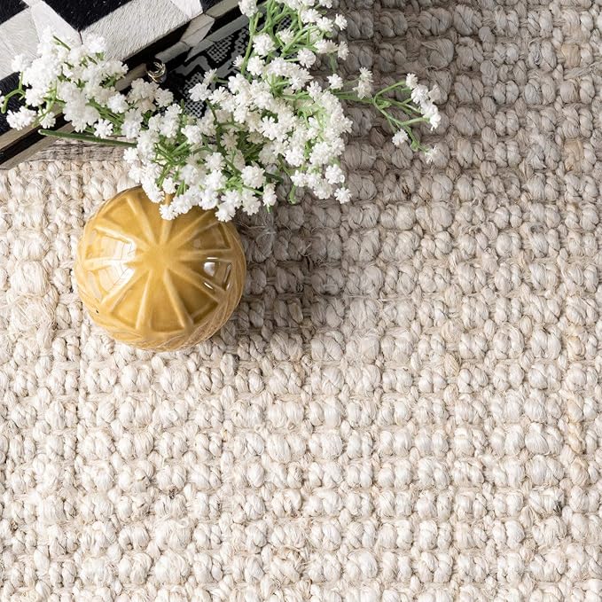 Nuloom Daniela Off-White, 7'6" x 9'6", Handmade, Jute, Tassel, Soft and Textured, High Traffic, Stain Resistant, Easy Clean, Durable Area Rug for Bedroom, Living Room, Dining Space, Foyer, Entryway