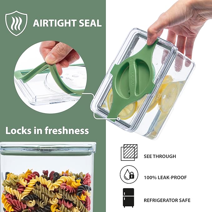 Prestoor 4-Pack Small Pantry Containers, 0.8 QT/0.76 L Clear SAN Food Storage Canisters with Twist-Lock Lids, Stackable for Sugar, Tea Bags, Seasoning, Nuts, Snacks (Green)