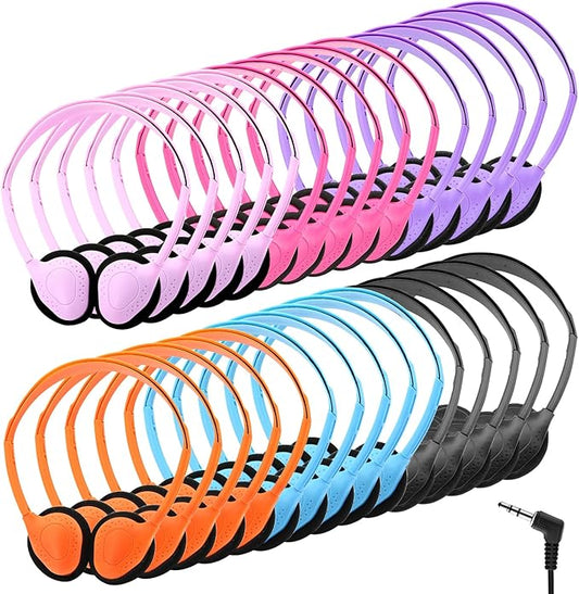 30 Pack Classroom Headphones for Kids, Multi Color Bulk Headphones for Classroom Wired Over The Ear Headphones Adjustable with 3.5 mm Jack for School Library Student Children