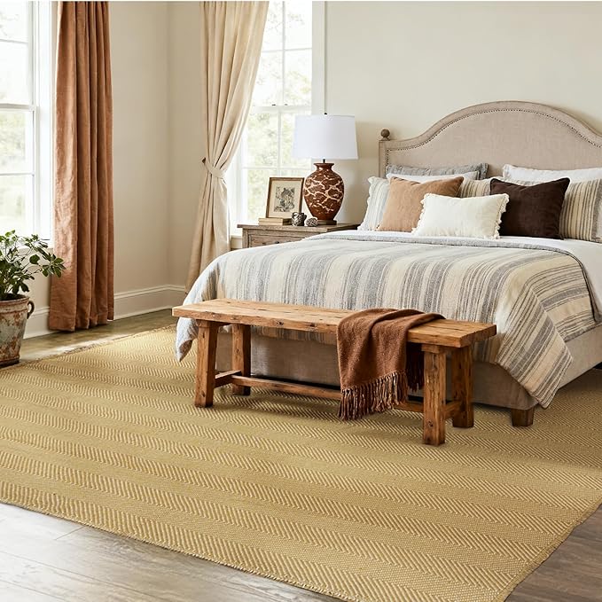BESTSWEETIE 8x10 Washable Rug Hand-Woven Low Pile Soft Modern Farmhouse Bohemian Decor Reversible Braided Rugs with Tassels Throw Carpet for Living Room Bedroom Entryway Bathroom, Natural Jute