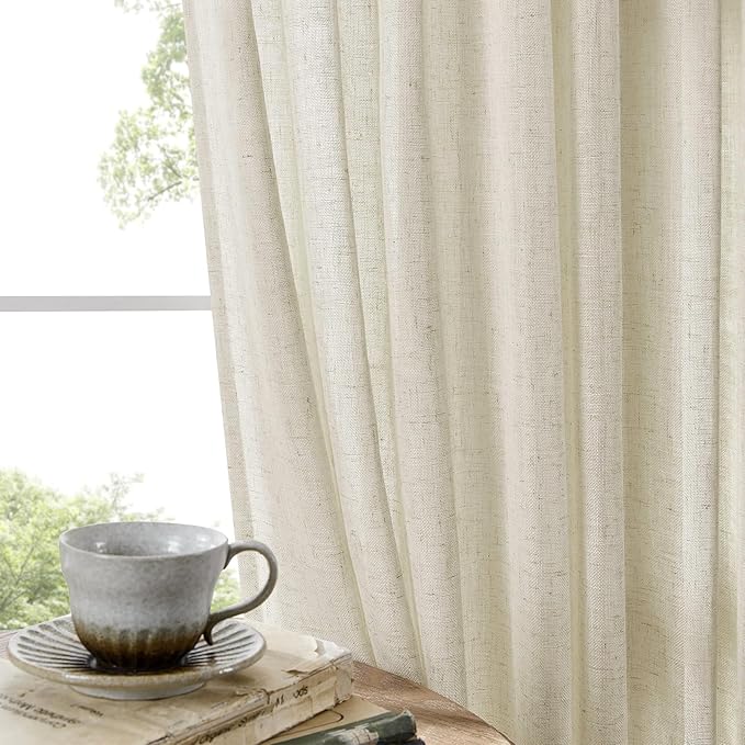 Joydeco Linen Curtains 96 Inch Length 2 Panel Sets,Light Filtering Curtains for Bedroom 100 Inch Wide Living Room Drapes with Back Tabs & Rod Pockets (W100 x L96 Inch, Beige)