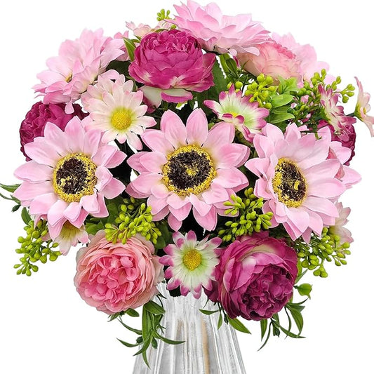 3 Pcs Fall Flowers Artificial Mums Silk Fake Mums Bouquet Faux Floral Arrangements Home Indoor Outdoor Planter Decor Party Wedding Table Autumn Decoration (Purple, Pink)