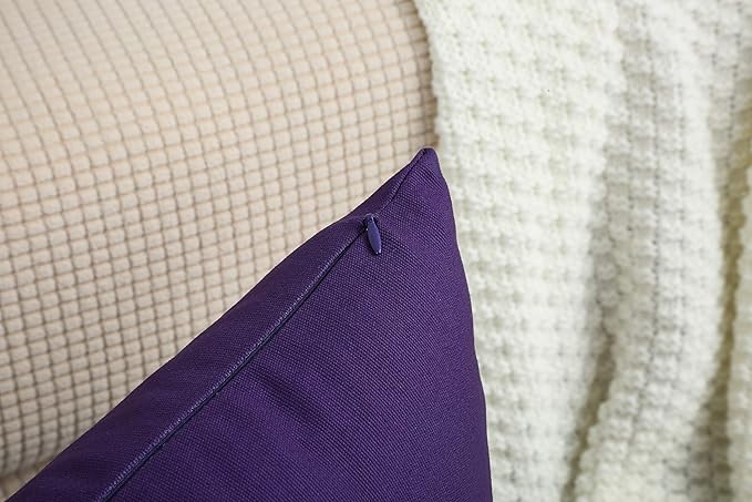 TangDepot Handmade Decorative Solid 100% Cotton Canvas Throw Pillow Covers/Pillow Shams, (18"x18", Purple)