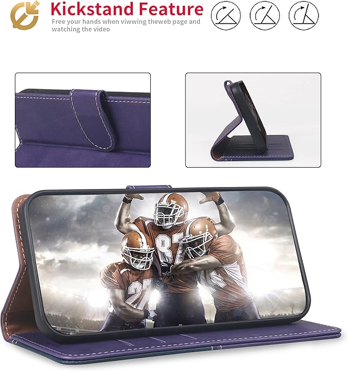 CIVICASE for iPhone 14 Pro Wallet Case,Leather Flip Case [RFID Blocking] Credit Card Holder Folio Magnetic Stand TPU Shockproof Cover Color Matching for iPhone 14 Pro (6.1") Purple Blue