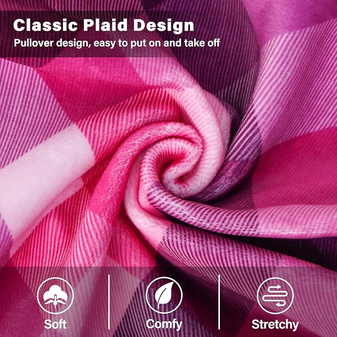 KYEESE Dog Pajamas Plaid Dog Pajamas for Small Dogs Boy Girl Comfy Pet Clothes Lightweight Pjs Stretchy Onesie Velvet Doggie Jammies Soft Coat,Pink, X-Large