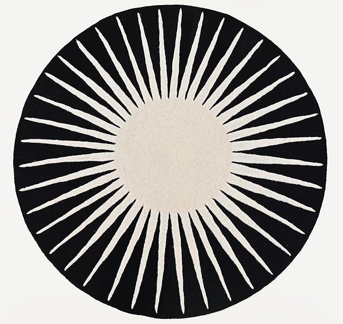 Modern Round Area Rug – Hand-Tufted with 100% NZ Wool, Thick & Soft Circular Carpet for Living Room, Bedroom & Dining Room Decor (Black, 5' Round)