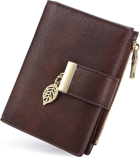 yiijay Small Wallet Women RFID Blocking Leather Bifold Wallet Credit Card Holder for Women Ladies Compact Wallet Mini Purse With Zipper Pocket