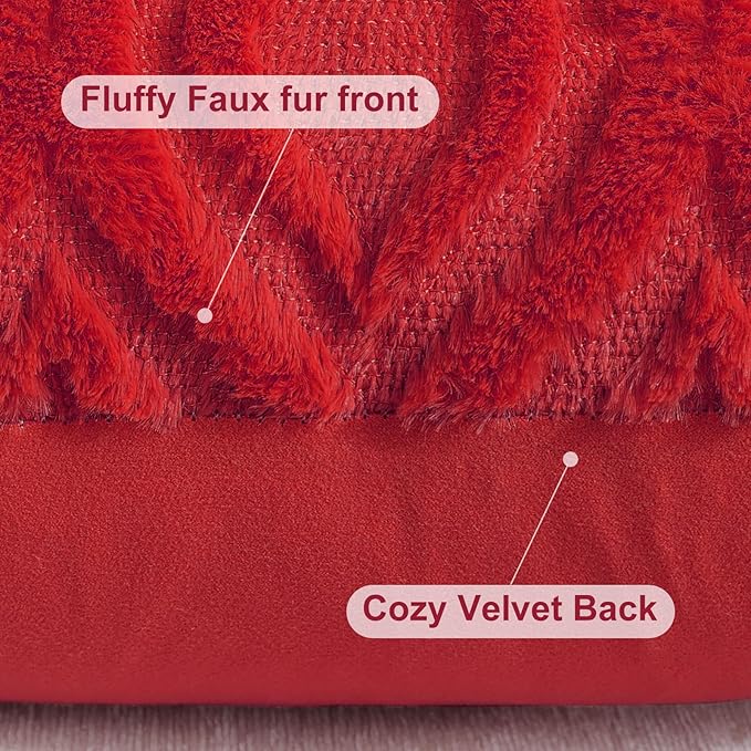 decorUhome Throw Pillow Covers 12x20 Inch Set of 2, Soft Plush Faux Wool Red Solid Couch Pillow Covers, Accent Farmhouse Neutral Square Pillow Cases for Sofa Bed Living Room