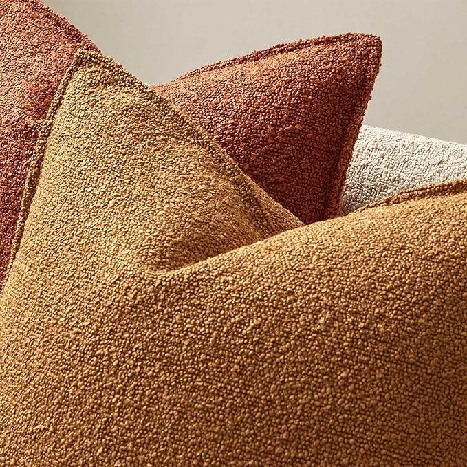 JUSPURBET 12x20 Throw Pillow Covers Set of 2 Decorative Pillow Covers for Couch Sofa Bed Cozy Boucle Lumbar Cushion Covers Cases with Invisible Zipper for Living Room Home Decor,Mustard Yellow