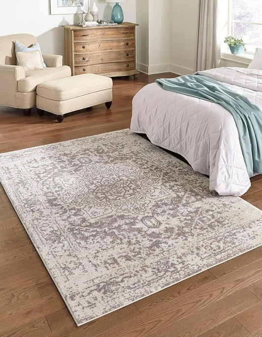 Rugs.com Arlington Collection Rug – 7' x 10' White Medium-Pile Rug Perfect for Living Rooms, Large Dining Rooms, Open Floorplans