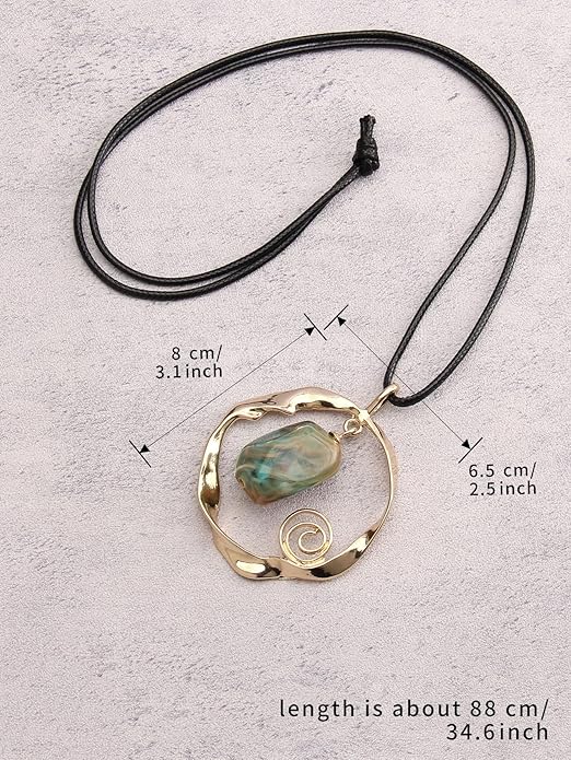 Leather Necklace for Women Boho Choker Necklace Long Cord Leather Pendant Bohemian Neckalce Vintage Alloy Pendant Leather Rope Necklace Wooden Necklaces for Women