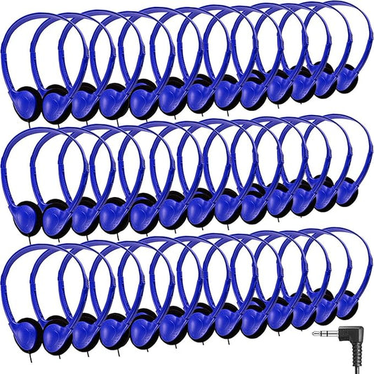 CN-Outlet 50 Pack Classroom Headphones Bulk for Kids School Class Set Headphones for Students Teens Toddler Children and Adults, Wholesale 3.5mm Pulg Wired Earphones-Upgrade (Dark Blue, 50 Pack)