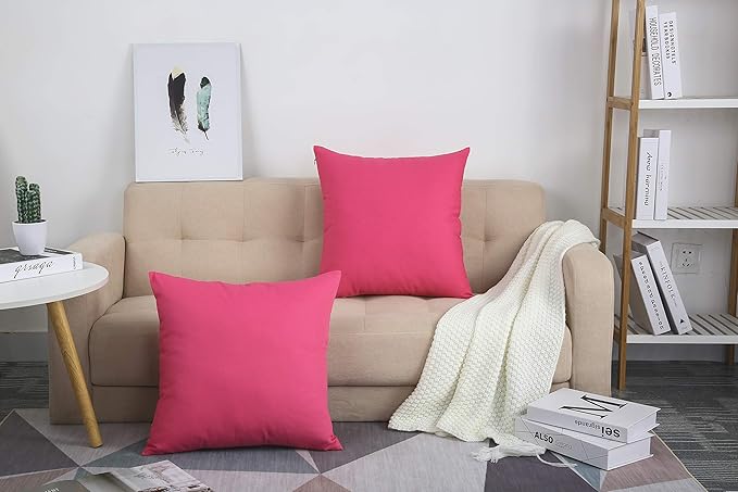 TangDepot Handmade Decorative Solid 100% Cotton Canvas Throw Pillow Covers/Pillow Shams, (20"x20", Hot Pink), 1 Count (Pack of 1)