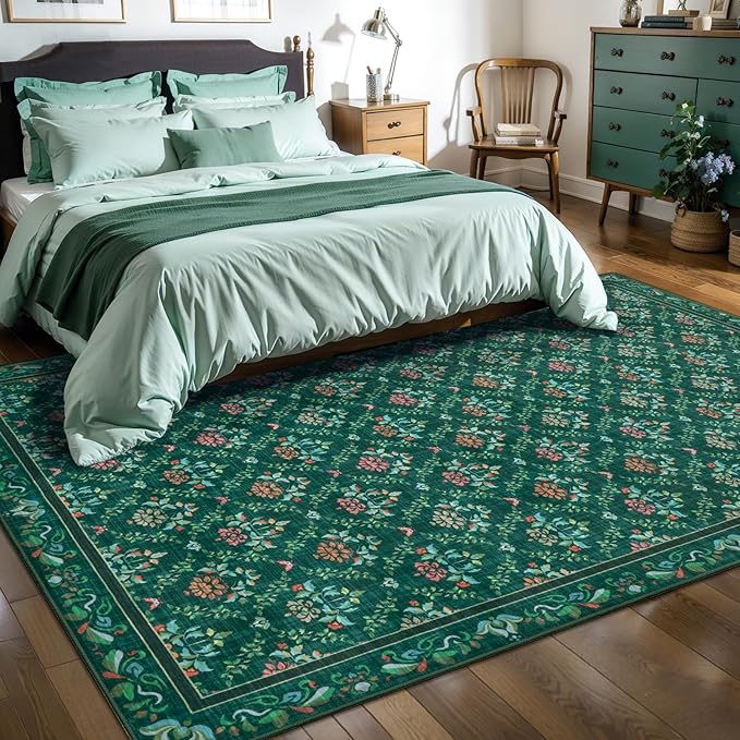 Tangsoo 2x3 Small Washable Entry Rug,Non Slip Green Floral Throw Area Rugs for Entryway,Front Door Mats Indoor Entrance Carpet for Kitchen Office Laundry, Soft Kids & Pets Friendly