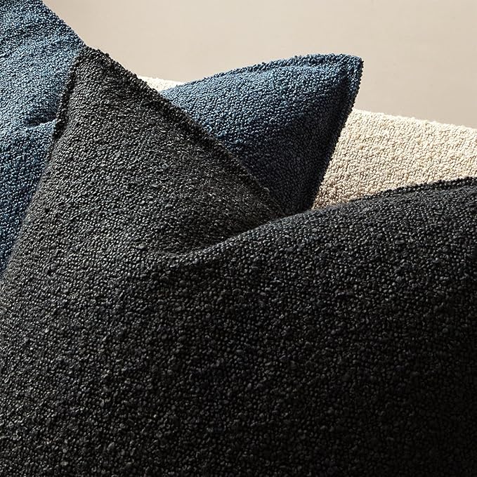 JUSPURBET Black Decorative Pillow Covers 12x20 Set of 2 Throw Pillow Covers for Couch Sofa Bed Cozy Boucle Textured Lumbar Cushion Covers Cases with Hidden Zipper for Living Room Home Decor