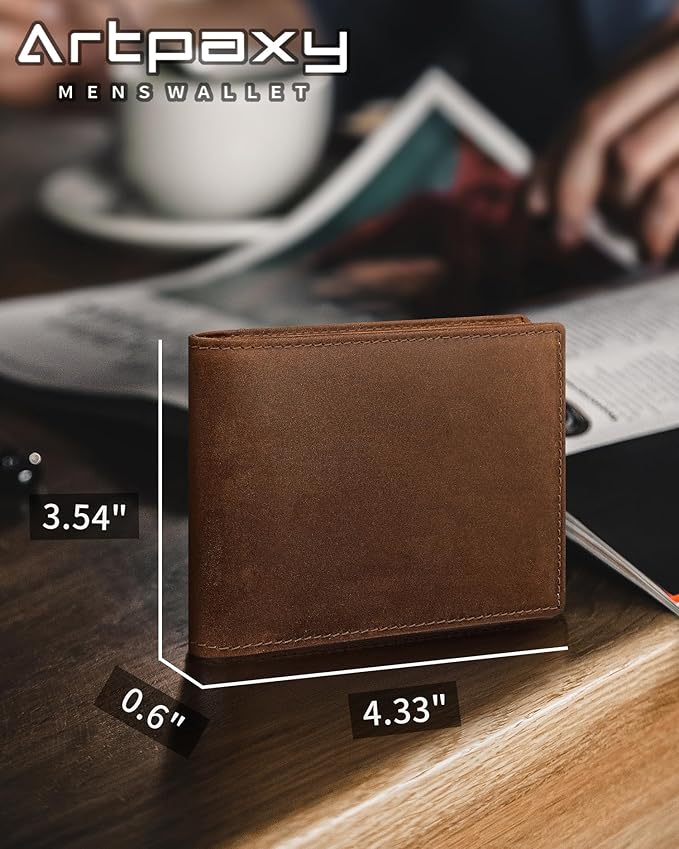 Artpaxy Mens Wallet Bifold Genuine Leather RFID Blocking Wallet for Men with 1 ID Windows 13 Card Holders 2 cash pockets 1 Gift Box