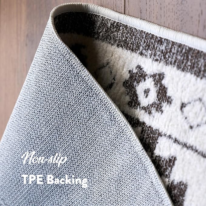 Moroccan Washable Entryway Rug 2x3, Geometric Decorative Woven Area Rug, Non-Slip Boho Accent Soft Low-Pile Indoor Door Mat, Small Throw Rug for Bathroom Front Porch, Dark Brown/White
