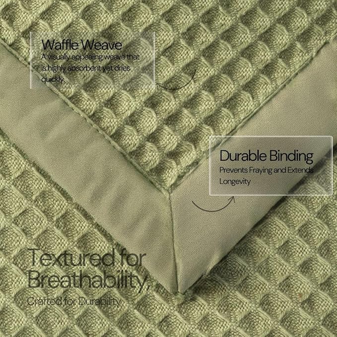 Salt Earth GOTS Certified 100% Organic Cotton Throw Blanket, 55"x60" Waffle Blankets & Throws for Bed, Throw Blanket for Couch, Cozy Christmas Blankets and Throws for Christmas Gifts (Mosstone)