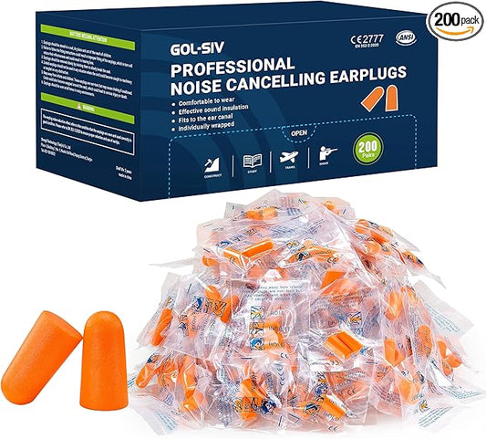 200 Pairs Foam Ear Plugs - 38dB(NRR 33dB) Noise Reduction Disposable Earplugs for Shooting, Sleeping, Work & Construction Site