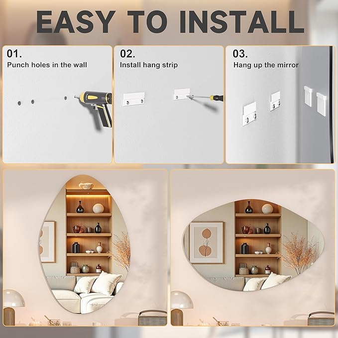Hasipu Irregular Wall Mirror - 27"x18" Asymmetrical Frameless Mirror, Modern Decorative Mirrors for Living Room, Entryway, Hallway, Bathroom, Bedroom,Wall Mounted Home Decor
