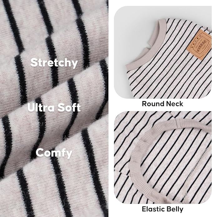 KYEESE Dog Pajamas Soft Striped Pet Jumpsuit Lightweight Doggie Jammies 4 Legs Dog Clothes Stretchable Pajamas Breathable Cozy Outfit Comfortable Onesie for Small Dogs,Ivory Brown Striped, Large